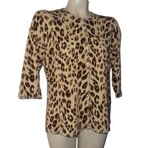 Designers Originals Leopard Print Cardigan Sweater 3/4 Sleeve Button Front S